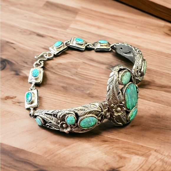 Fire Opal Solid Sterling Silver Bracelet - Picture 4 of 14